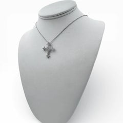 14k White Gold Cross Pendant with Diamonds and 16" Necklace.