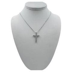 14k White Gold Cross Pendant with Diamonds and 16" Necklace.