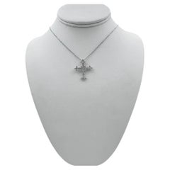 14k White Gold Cross Pendant with Diamonds and 16" Necklace.