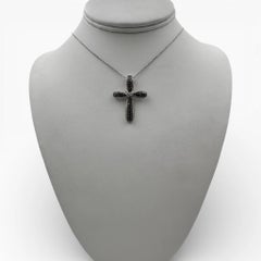 14k White Gold Cross Pendant with Treated Yellow Diamonds and 15" Necklace.