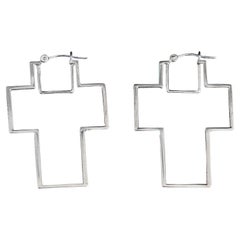 14K White Gold Cross Shaped Hoops 1.32 Cts