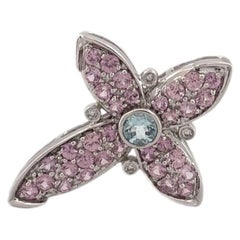 14k White Gold Cross with Blue and Pink Topaz Fun Design