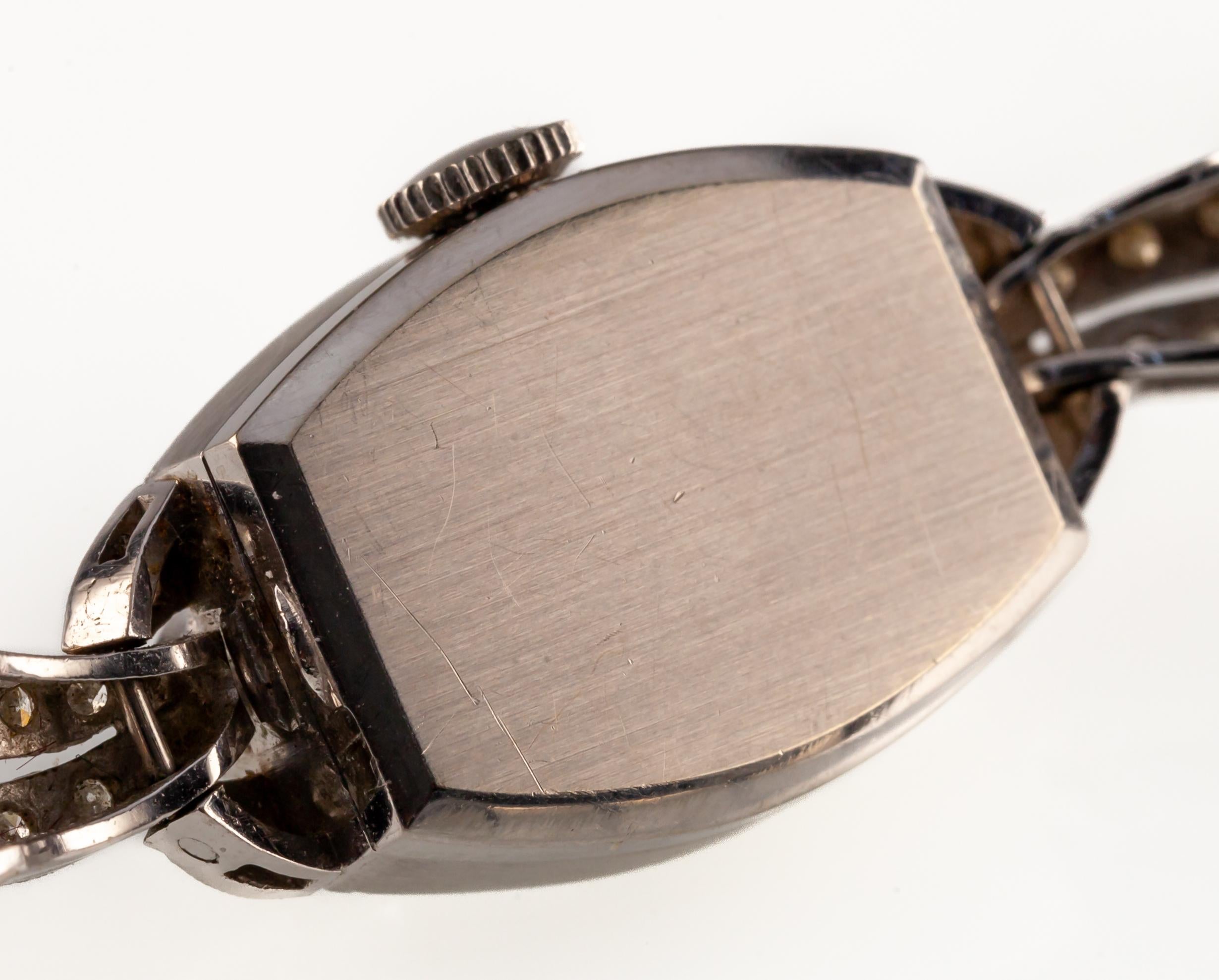 14k Weißgold Croton Damenuhr mit Handaufzug und Diamanten im Angebot 2