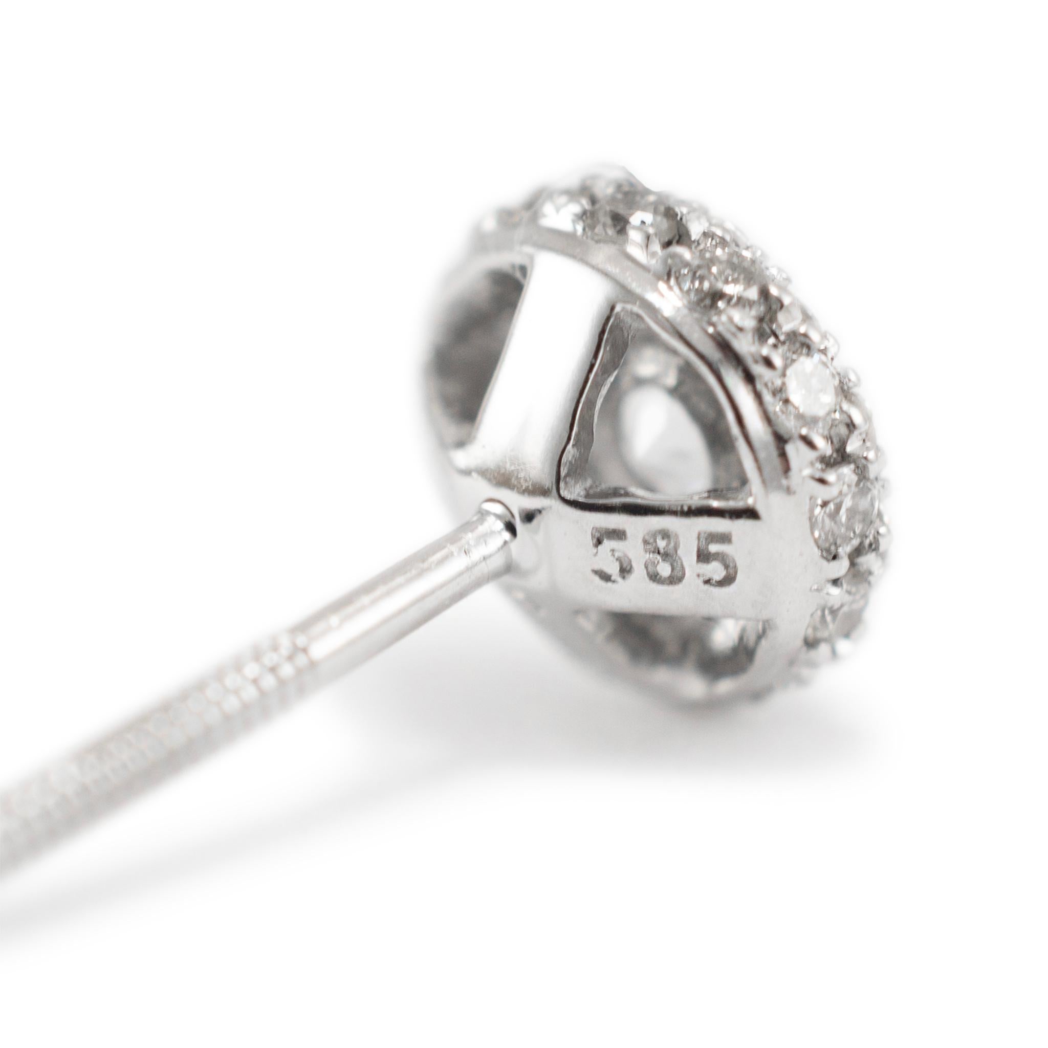 14K Weißgold Crown of Light Cut Diamant-Halo-Ohrstecker mit Schraubverschluss Damen