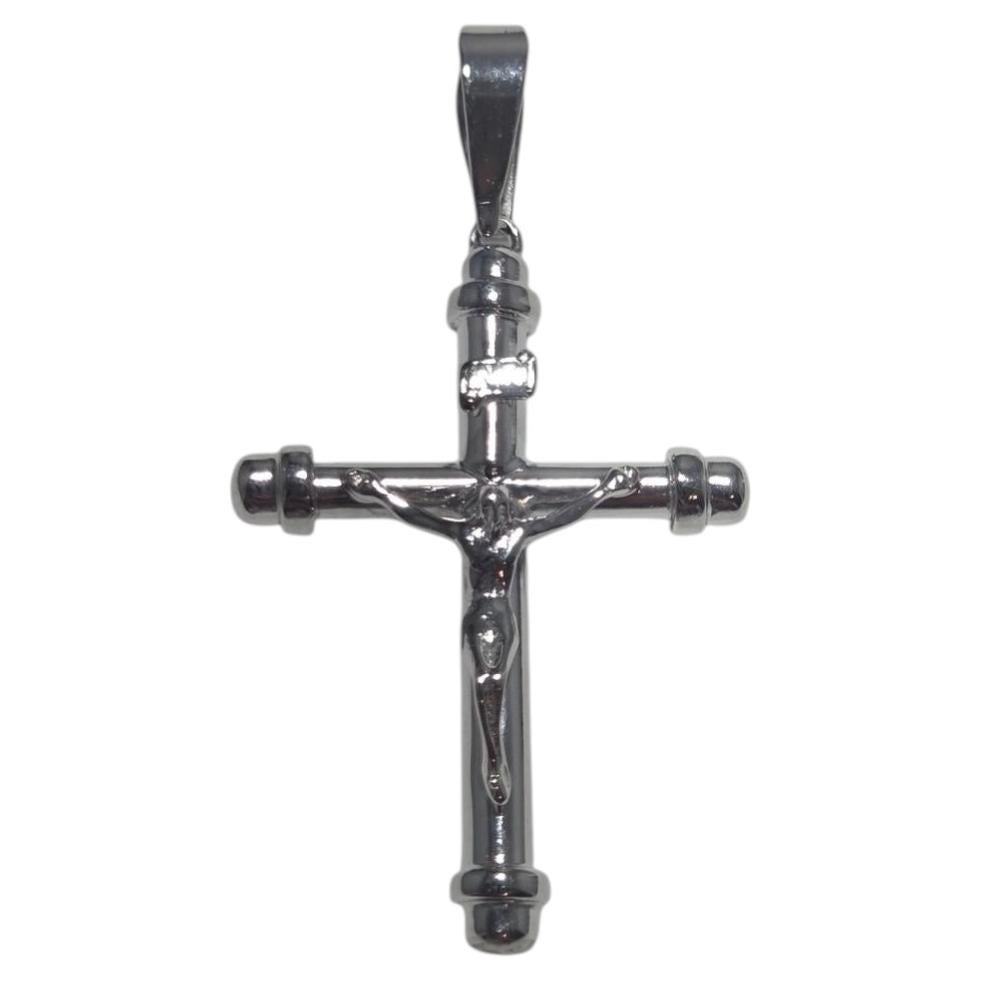 Pendentif Crucifix en or blanc 14K #25090 en vente