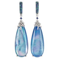 Boucles d'oreilles pendantes Abalone en or blanc 14k avec cristaux et accents Dia et Sapp
