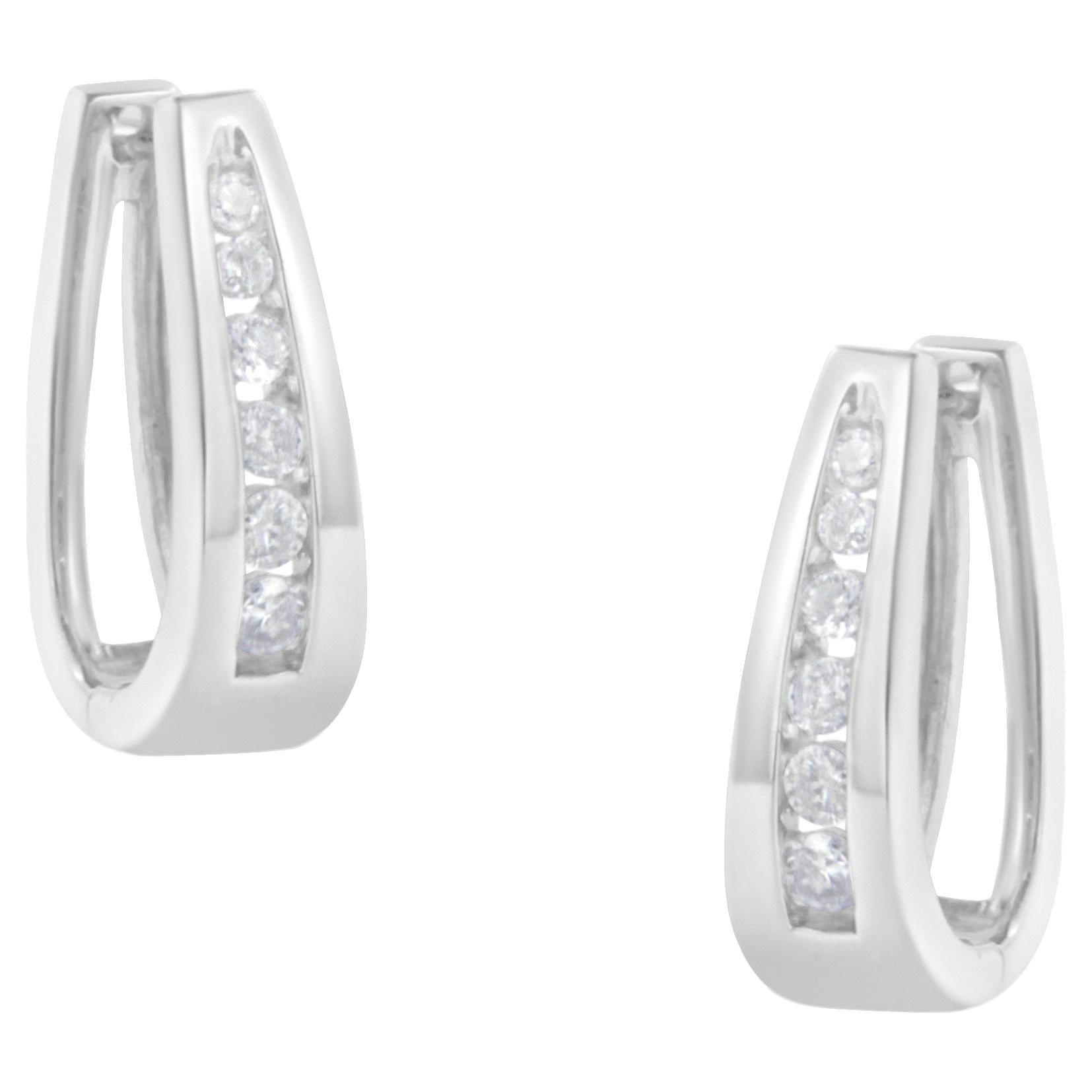 14k White Gold Channel-Set Brilliant Round-Cut Diamond Hoop Earrings