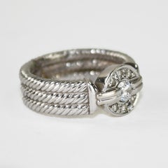 14K White Gold Cubic Zirconia & Diamond Ring 7.7g