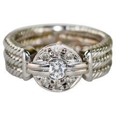 Vintage 14K White Gold Cubic Zirconia & Diamond Ring 7.7g