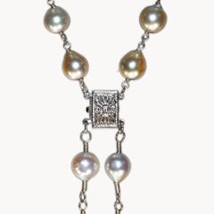 14K White Gold Cultured Pearl Clear Quartz Necklace