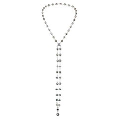 Vintage 14K White Gold Cultured Pearl Clear Quartz Necklace