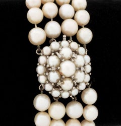 14K White Gold Cultured Pearl Diamond Bracelet