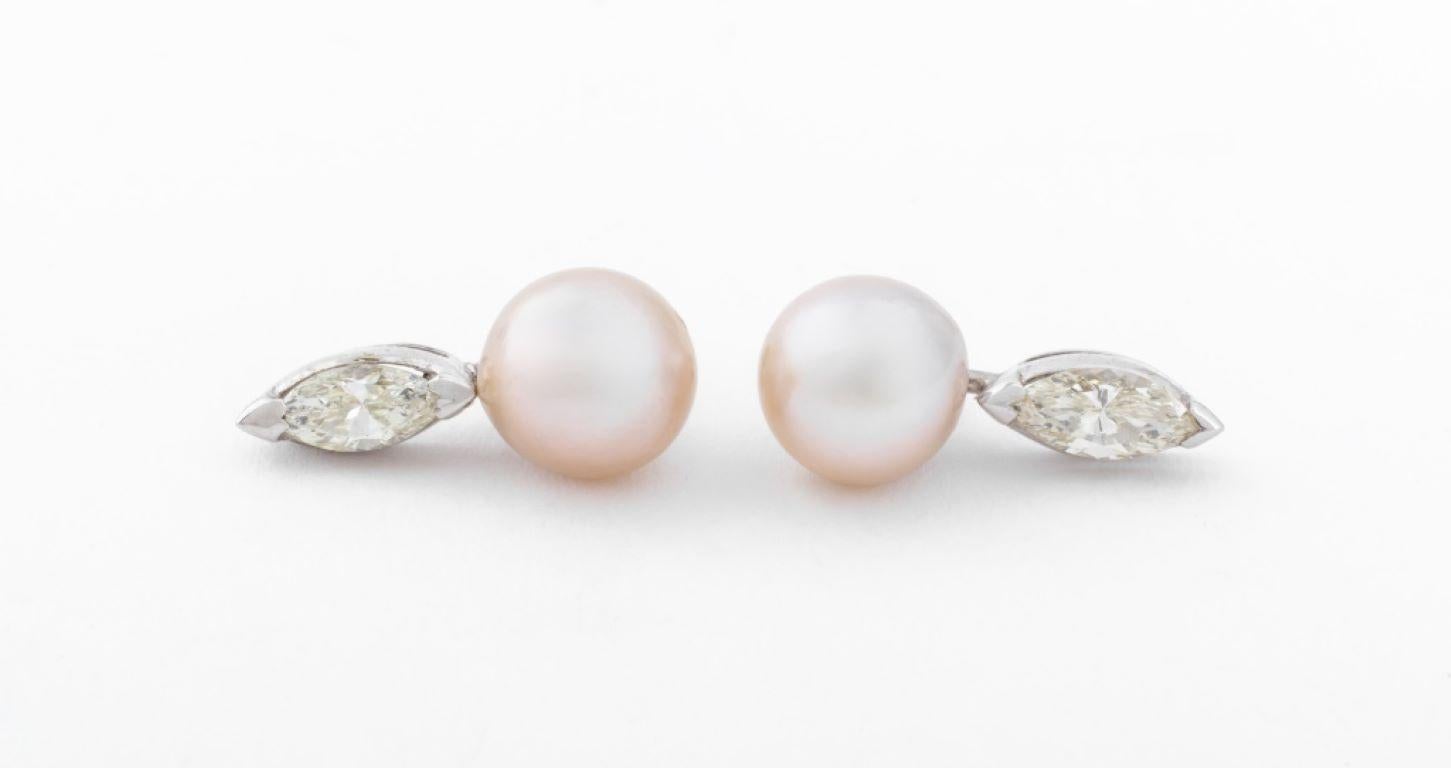 Unknown 14K White Gold Cultured Pearl Diamond Earrings For Sale