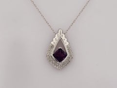14K White Gold Cushion Cut Amethyst Shield Pendant