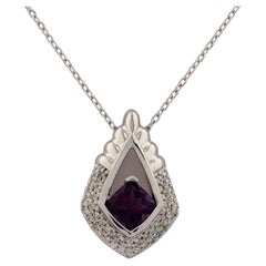 14K White Gold Cushion Cut Amethyst Shield Pendant