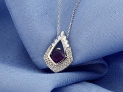14K White Gold Cushion Cut Amethyst Shield Pendant Necklace