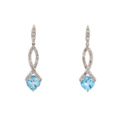 14K White Gold Cushion Cut Blue Topaz Infinity Drop Pendant