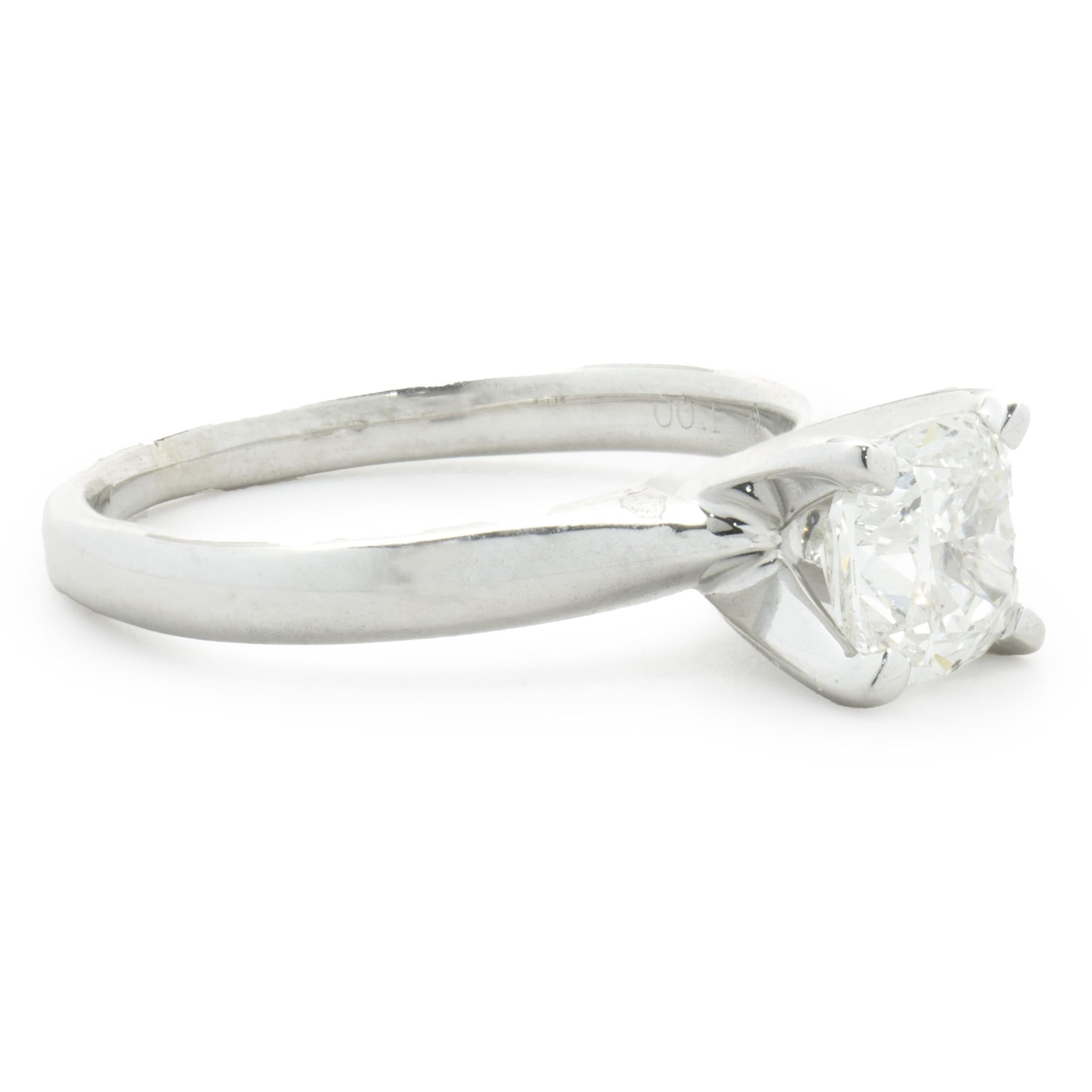 Women's 14k White Gold Cushion Cut Diamond Engagement Ring For Sale