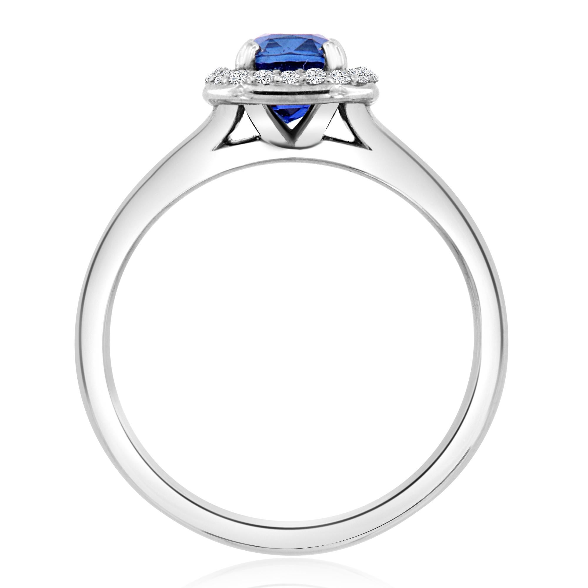 This elegant ring features a 1.38 - carat Elongated Cushion Sri Lankan Blue Sapphire encircled by a halo of round melee diamonds. Experience the difference in person!

Product details: 

Center Gemstone Type: SAPPHIRE
Center Gemstone Carat Weight: