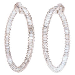 14K White Gold/Custom-Cut Baguette Dancing Wave Twist Hoops by Made By Malyia
