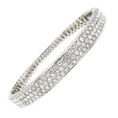 14k White Gold Custom Made Lady's Hinged Diamond Bangle Bracelet 3.60cts