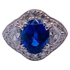 Custom Modern Deco 2.69 Carat Sapphire and Diamond White Gold Ring