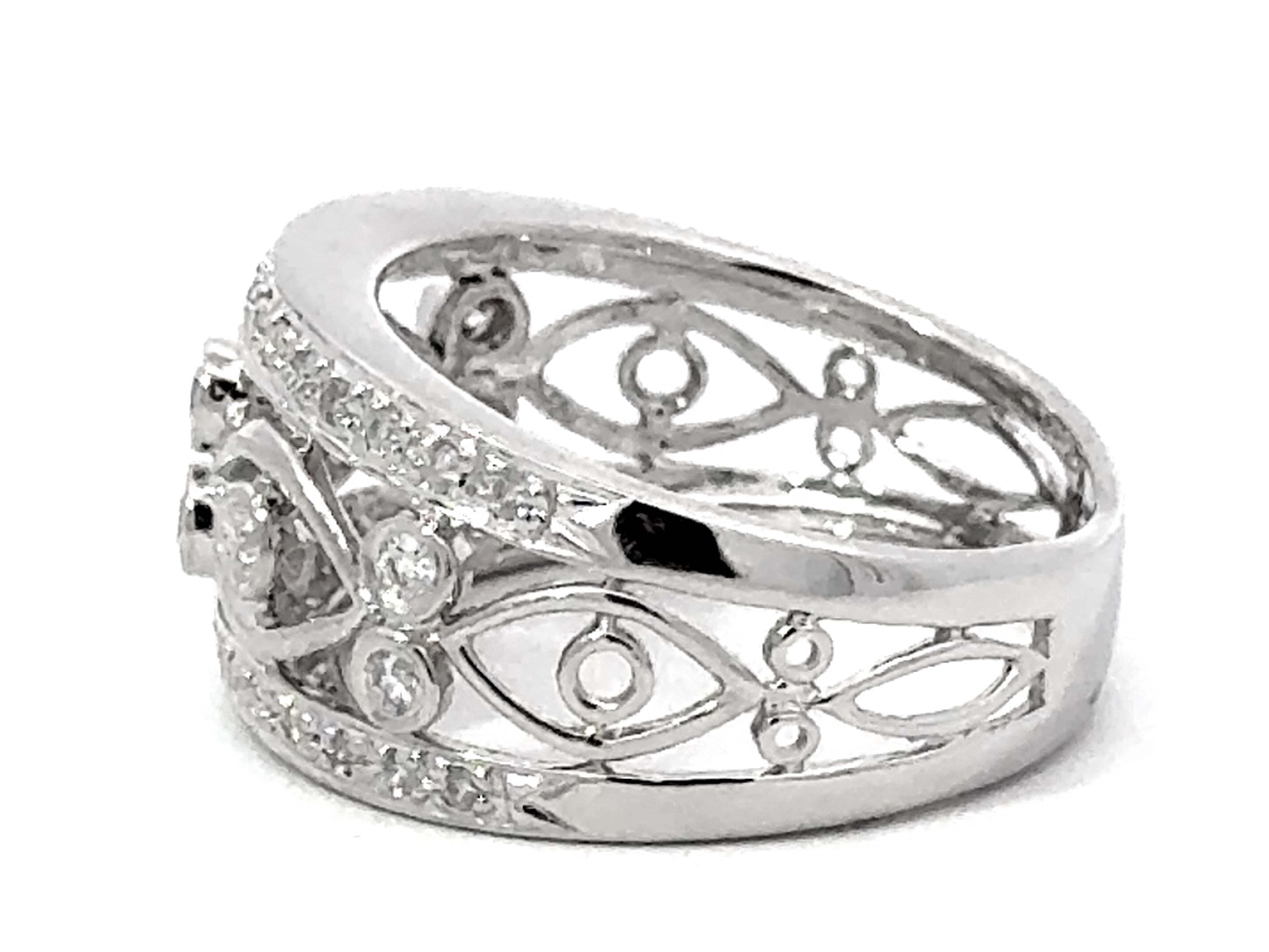 Women's or Men's 14k White Gold Cutout Diamond Band Ring For Sale