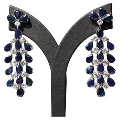 14K White Gold Dangle Earrings with Cascading Blue Sapphires