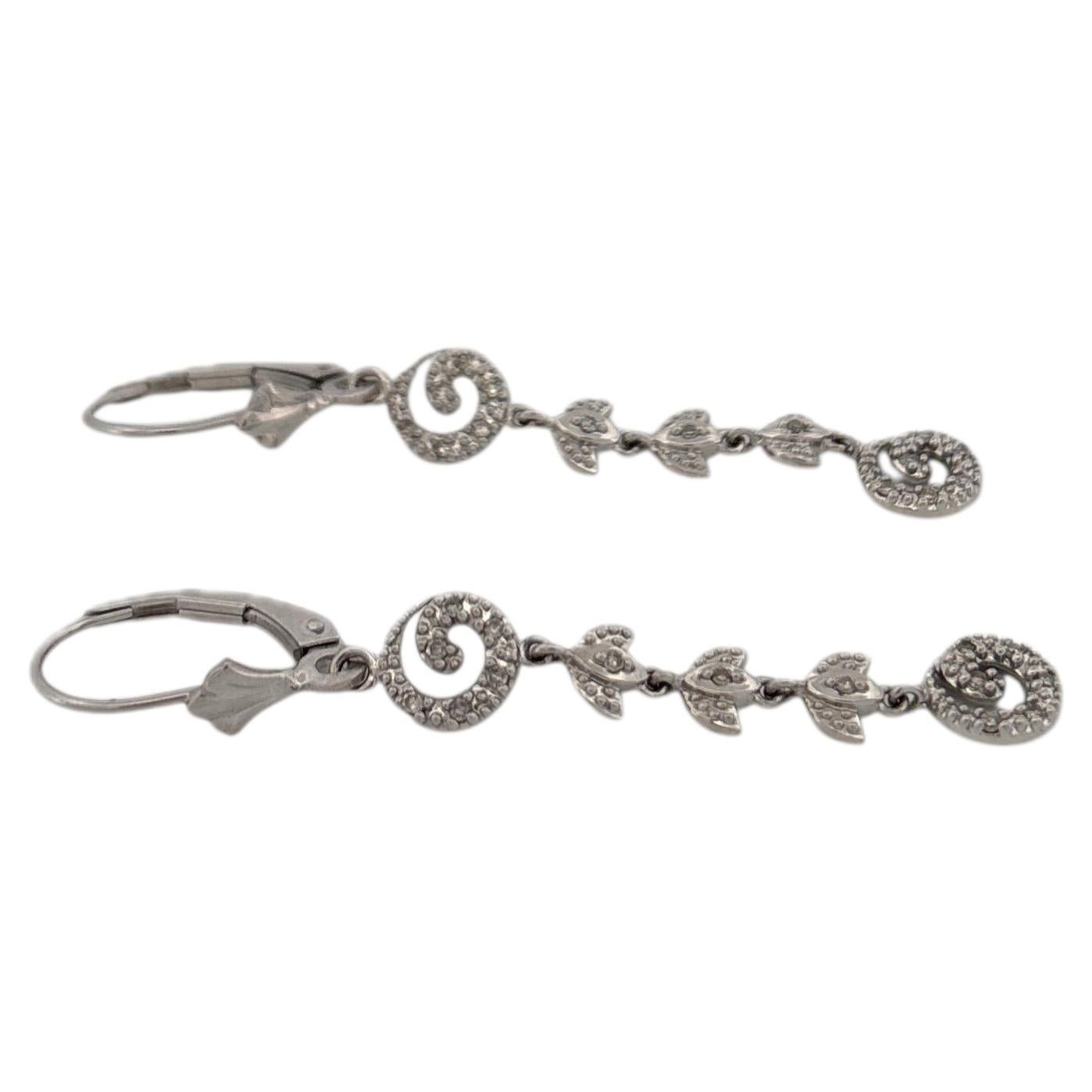 14K White Gold Dangle Earrings with Diamond Pave Details