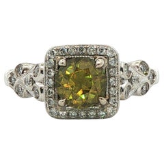 14k White Gold Demantoid Garnet & Diamond Ring