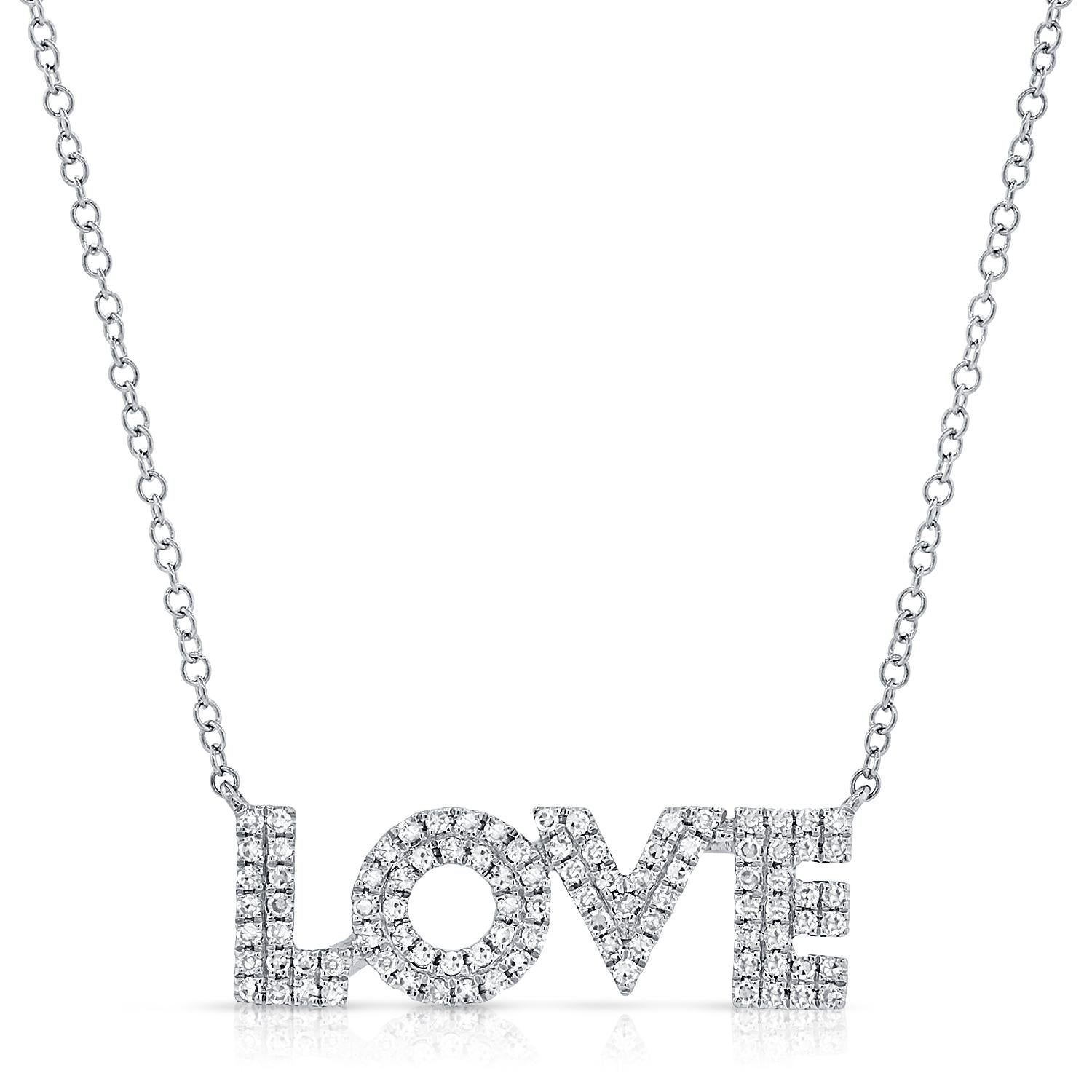 Contemporary 14K White Gold Diamond 0.20ct Love Necklace for Her For Sale