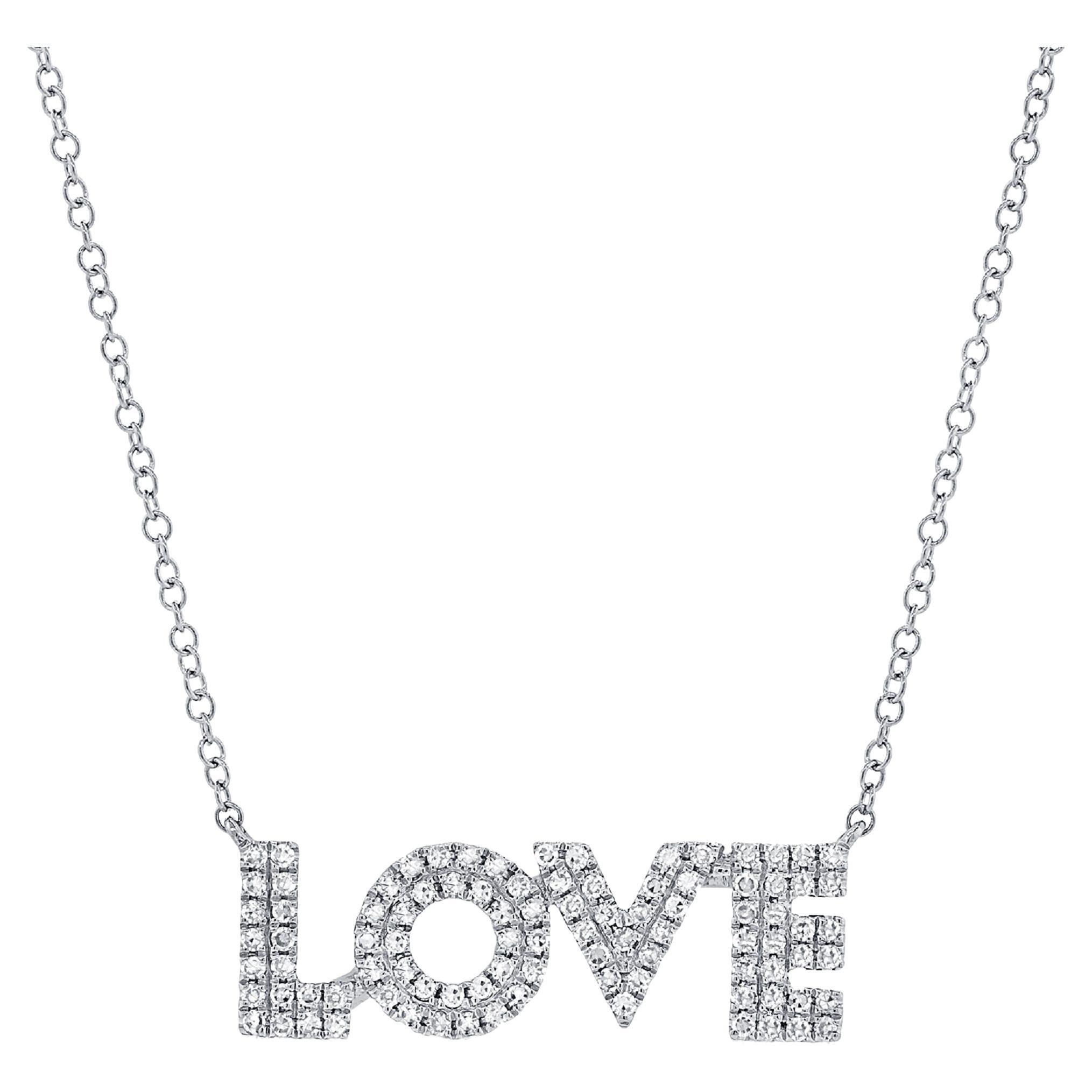 14K White Gold Diamond 0.20ct Love Necklace for Her For Sale