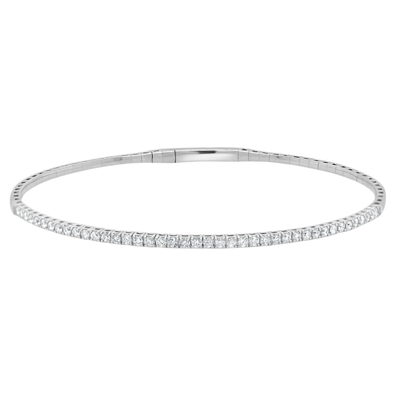 Bracelet jonc souple en or blanc 14 carats avec diamants 1 carat pour elle