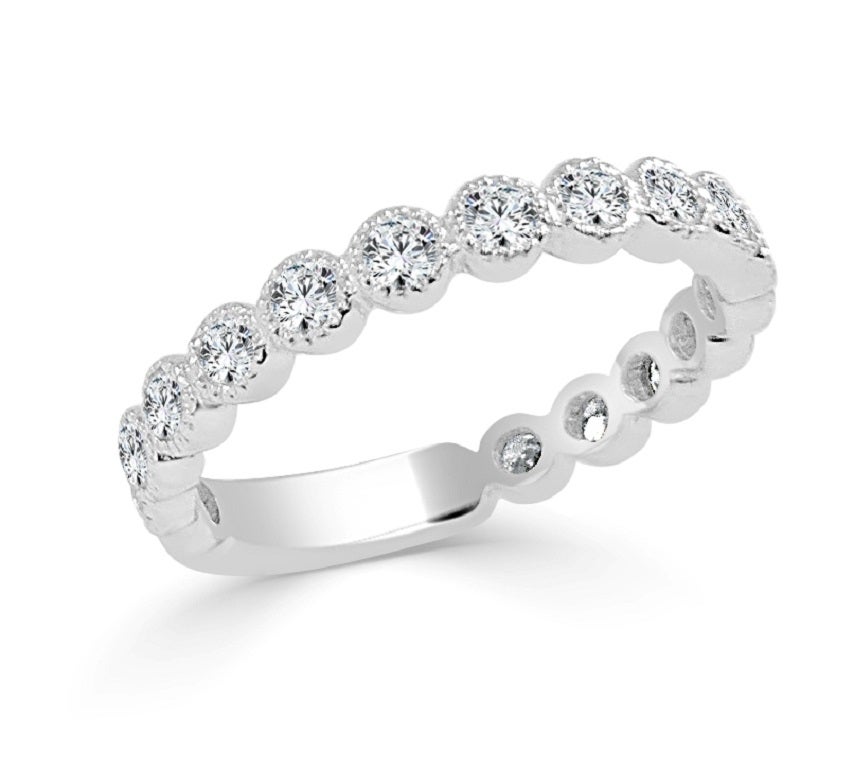 14K White Gold Diamond 3/4 Way Around Band for Her