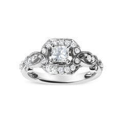 14K White Gold Diamond 3/4ct Diamond Halo Style and Woven Shank Engagement Ring