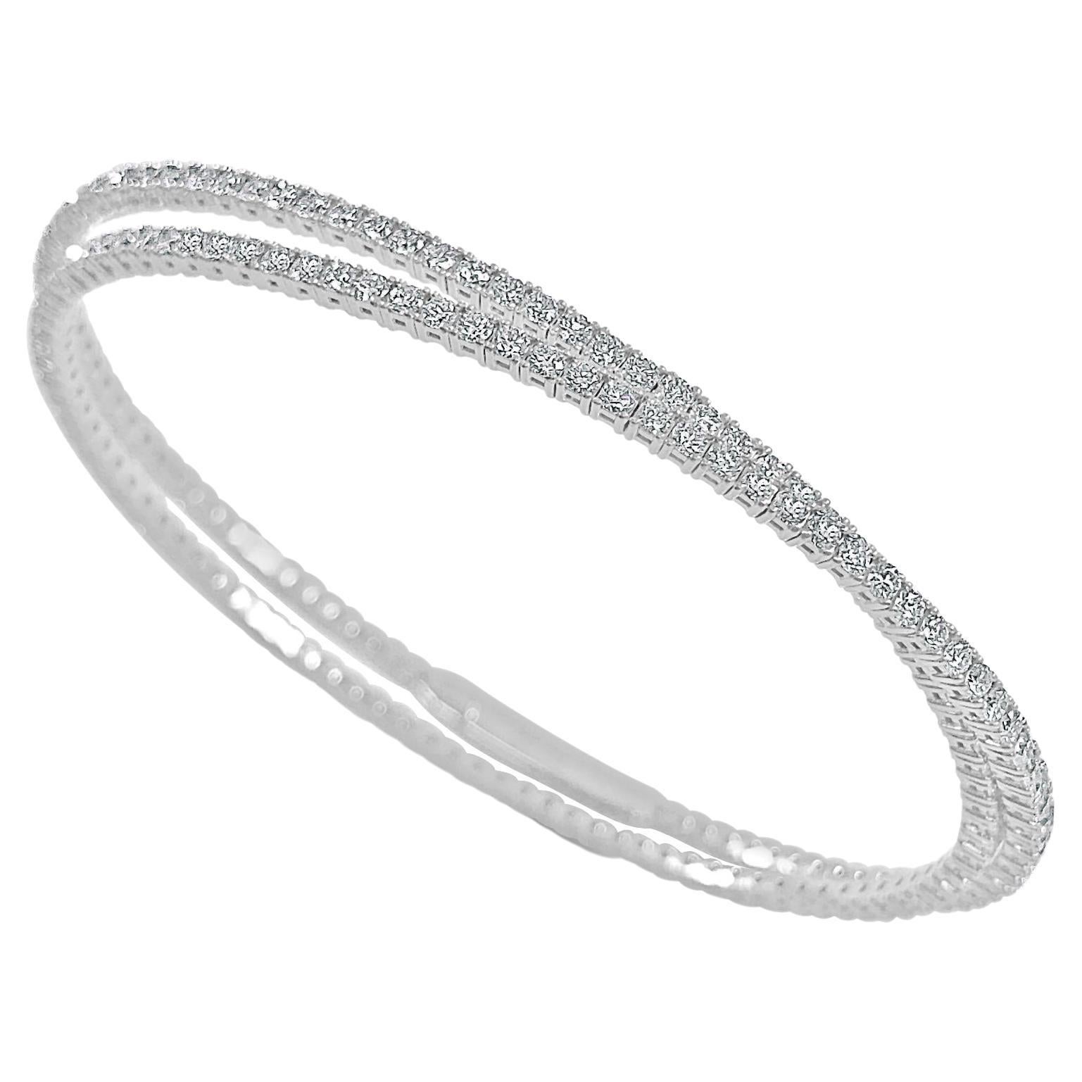 14K White Gold Diamond 3.35ct Flexible Double Wrap Bangle for Her For Sale