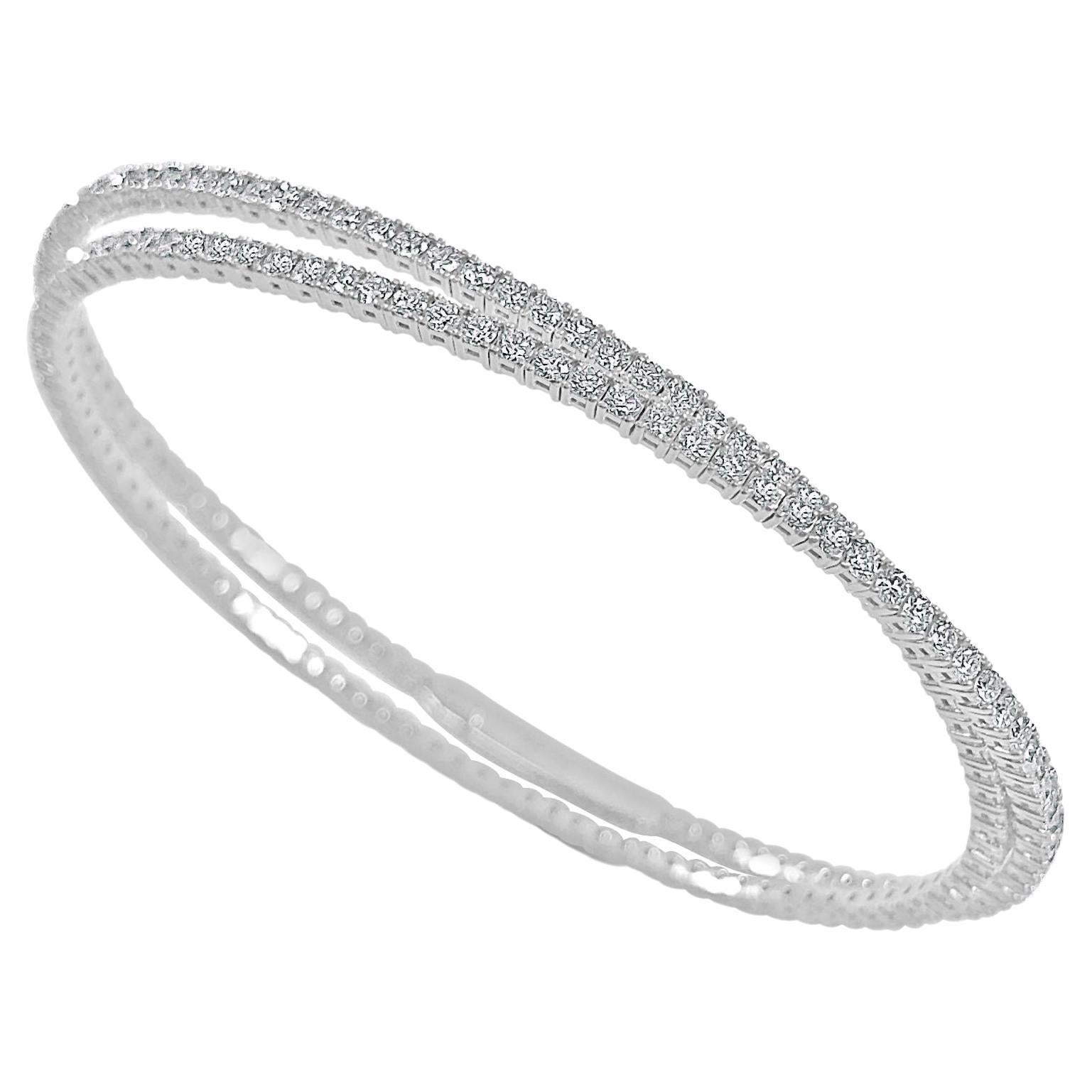 14K White Gold Diamond 3.35ct Flexible Double Wrap Bangle for Her