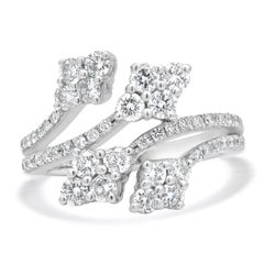 Anello Bypass con diamante a 4 cluster in oro bianco 14K