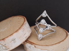 14K White Gold Diamond 4 Tier Finger Cocktail Ring
