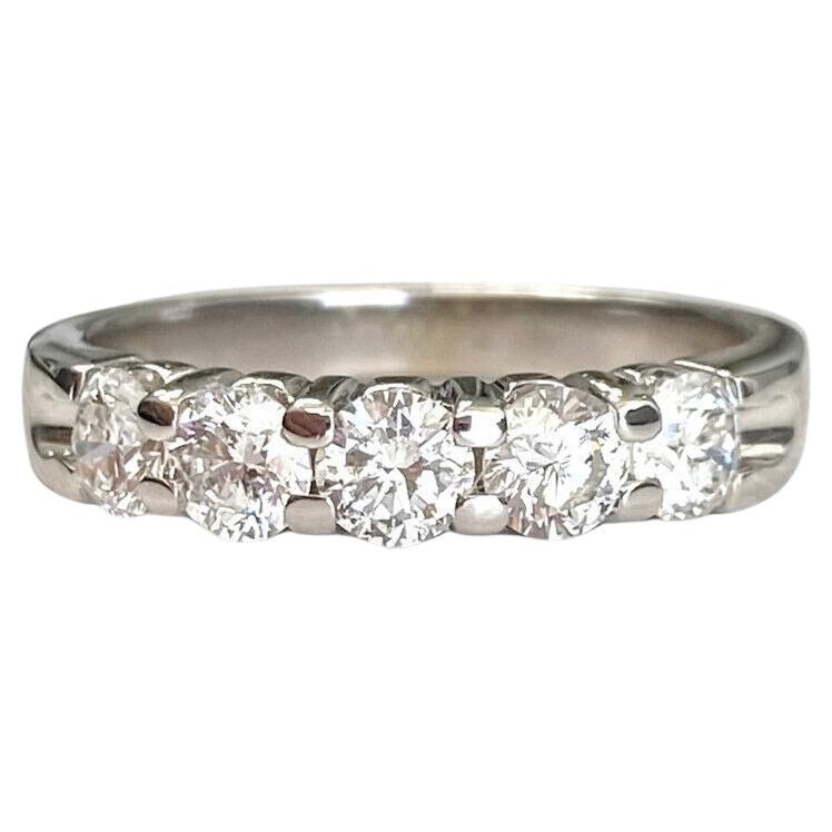 14k White Gold Diamond 5 Stone Wedding or Anniversary Ring For Sale