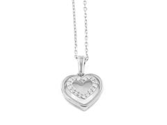 14K White Gold Diamond Accent Double Heart Pendant Necklace