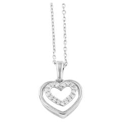 14K White Gold Diamond Accent Double Heart Pendant Necklace