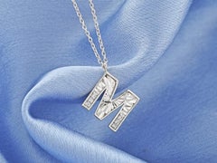 14K White Gold Diamond Accent Textured Initial "M" Pendant Necklace