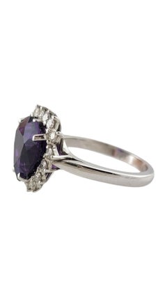 14K White Gold Diamond & Amethyst Halo Style Heart Ring Size 6.25 #16941