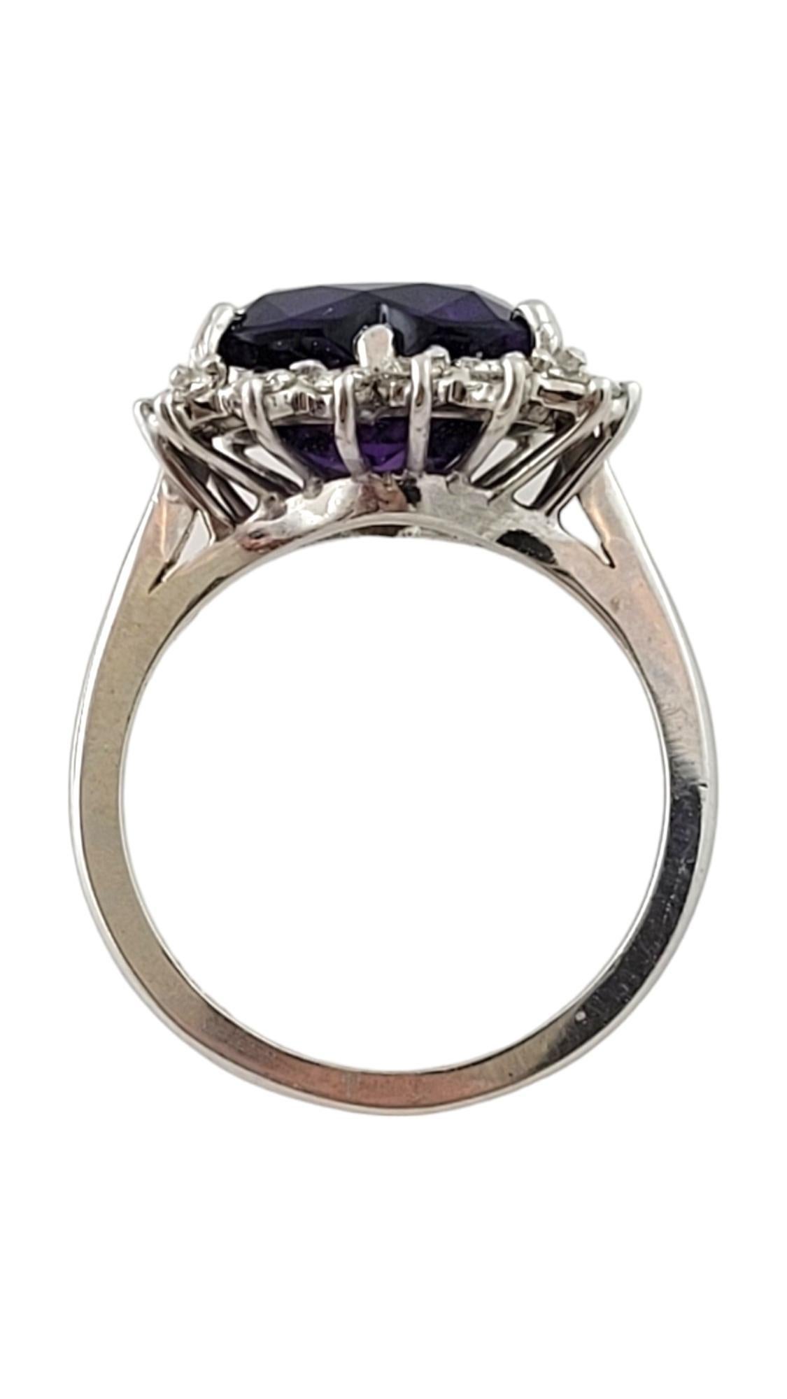 Heart Cut 14K White Gold Diamond & Amethyst Halo Style Heart Ring Size 6.25 #16941
