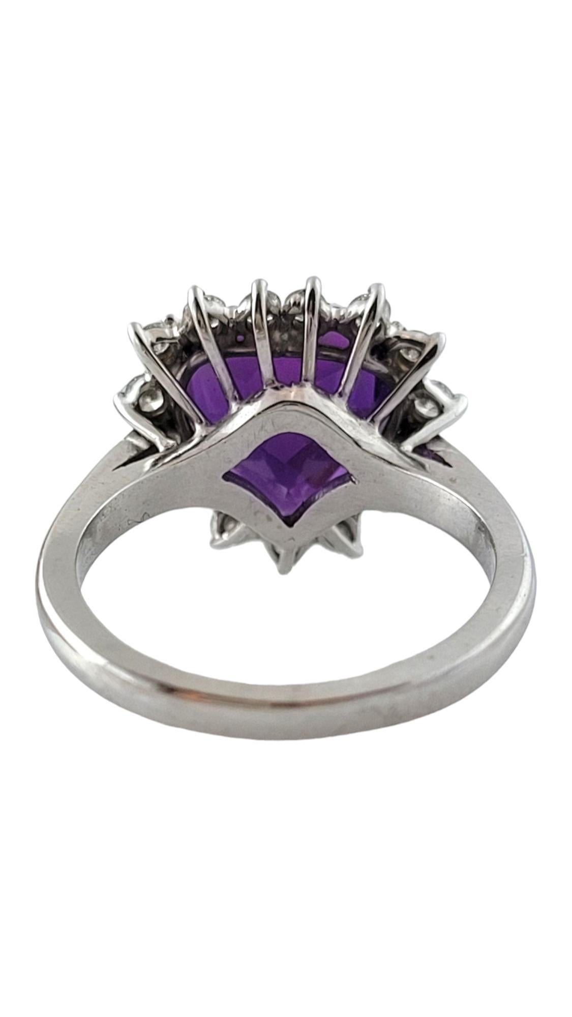 14K White Gold Diamond & Amethyst Halo Style Heart Ring Size 6.25 #16941 In Good Condition In Washington Depot, CT