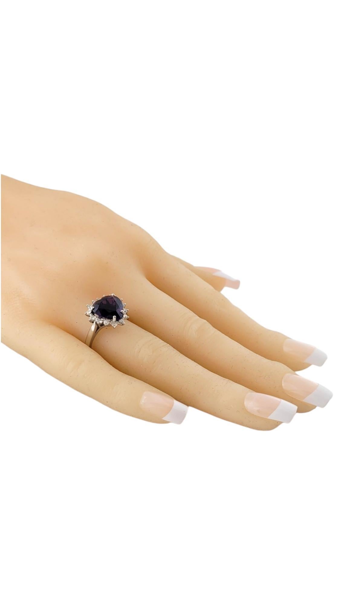 14K White Gold Diamond & Amethyst Halo Style Heart Ring Size 6.25 #16941 2