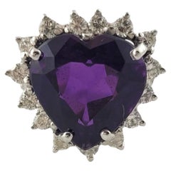 14K White Gold Diamond & Amethyst Halo Style Heart Ring Size 6.25 #16941