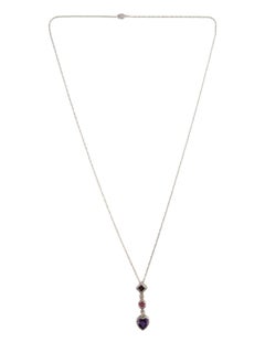 14K White Gold Diamond, Amethyst, Pink Topaz & Rhodolite Garnet Necklace #19032