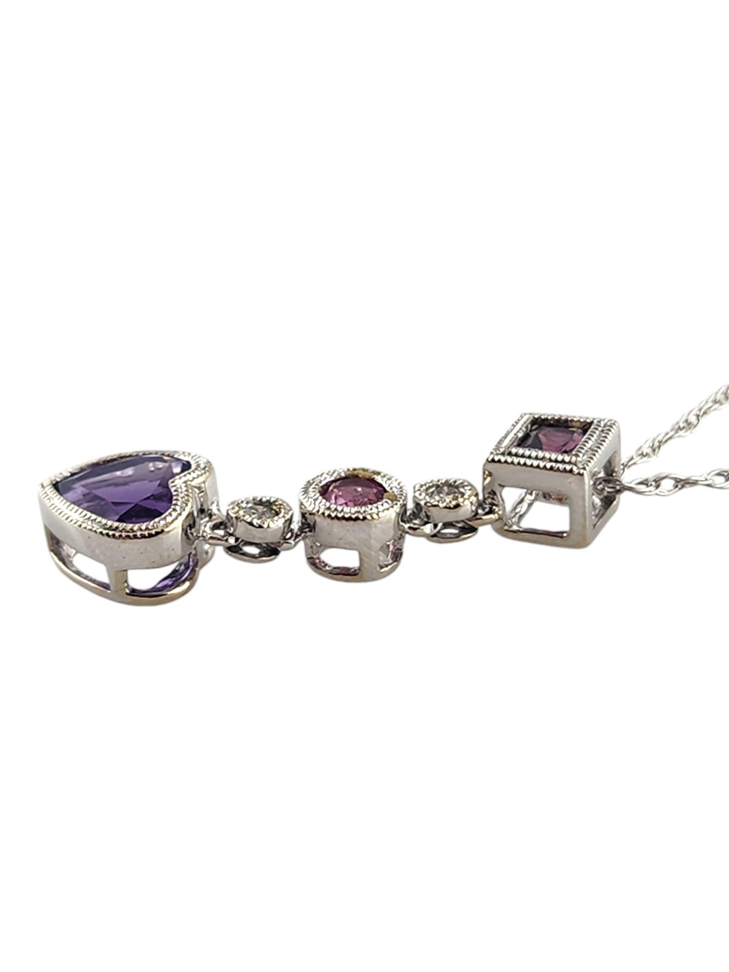 Heart Cut 14K White Gold Diamond, Amethyst, Pink Topaz & Rhodolite Garnet Necklace #19032 For Sale